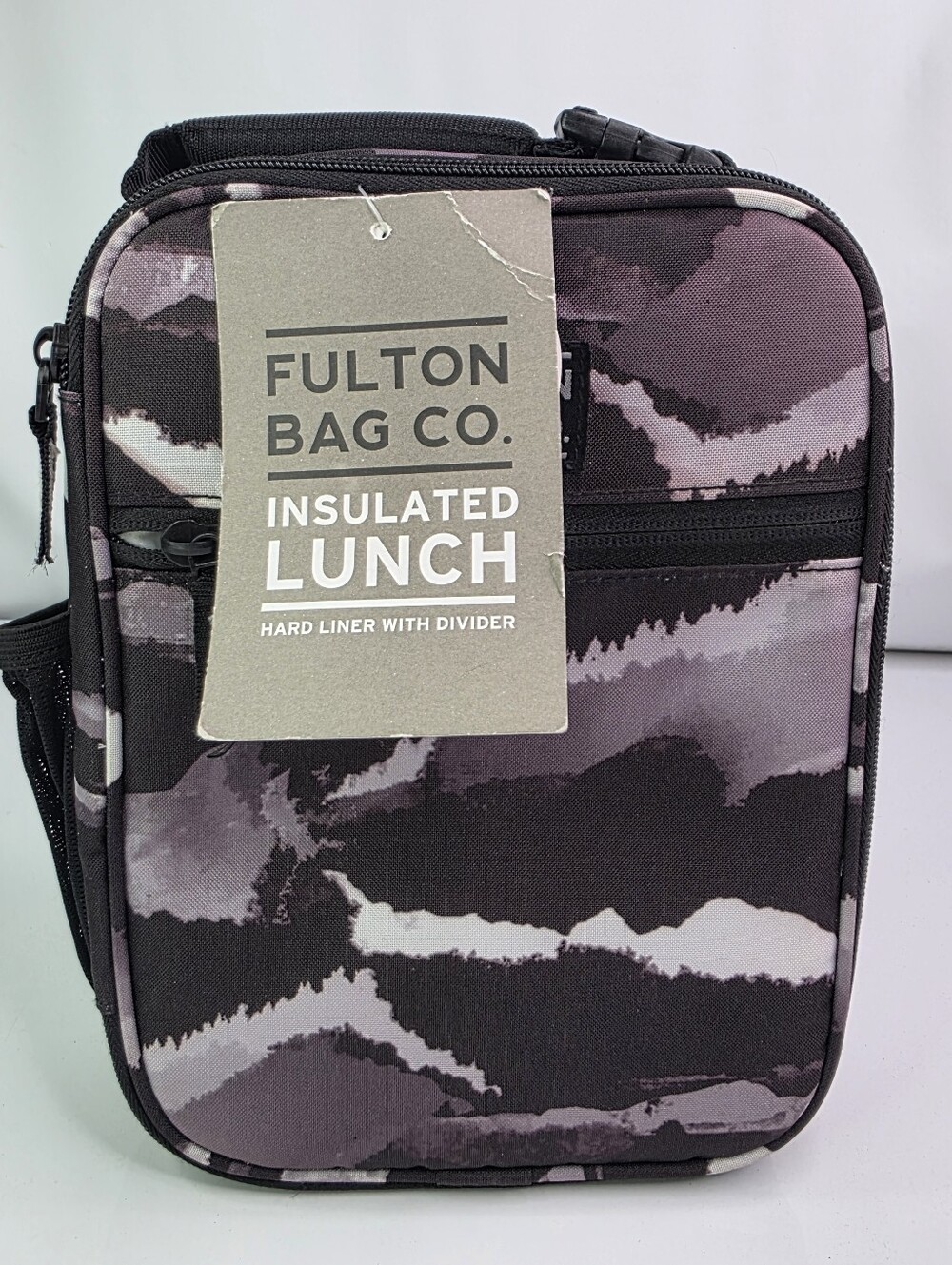 Fulton Bag Co. Insulated Lunch Bag with Handle, Gray/Black Zip Fabric. Nwt.